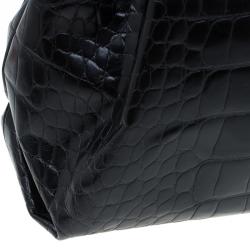 Pre Owned Furla Black Croc Embossed Leather Carmen Tote