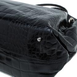 Pre Owned Furla Black Croc Embossed Leather Carmen Tote