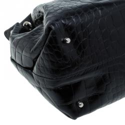 Pre Owned Furla Black Croc Embossed Leather Carmen Tote