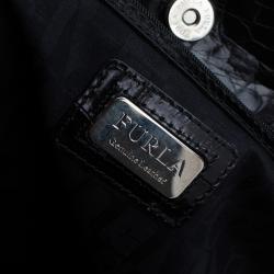 Pre Owned Furla Black Croc Embossed Leather Carmen Tote