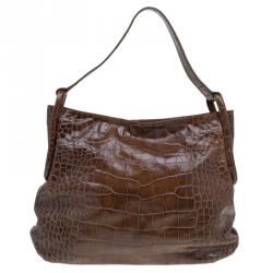 Pre Owned حقيبة فورلا زارينا جلد نقش تمساح بني