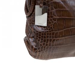 Pre Owned حقيبة فورلا زارينا جلد نقش تمساح بني