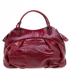 مملوكة مسبقًا Furla Red Croc Embossed Leather Clara Satchel