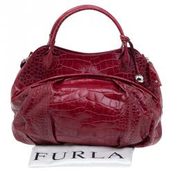 مملوكة مسبقًا Furla Red Croc Embossed Leather Clara Satchel