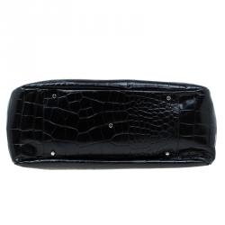 Pre Owned Furla Black Croc Embossed Leather Double Handle Tote