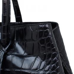 Pre Owned Furla Black Croc Embossed Leather Double Handle Tote
