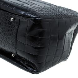 Pre Owned Furla Black Croc Embossed Leather Double Handle Tote