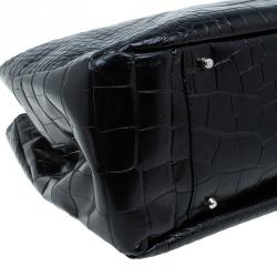 Pre Owned Furla Black Croc Embossed Leather Double Handle Tote