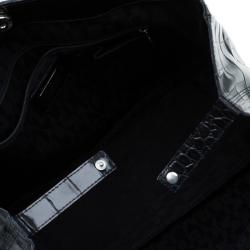 Pre Owned Furla Black Croc Embossed Leather Double Handle Tote