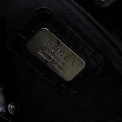 Pre Owned Furla Black Croc Embossed Leather Double Handle Tote