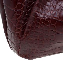 Pre Owned Furla Brown Croc Embossed Leather Pompidou Tote