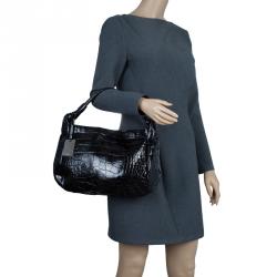 Pre Owned حقيبة فورلا زارينا جلد نقش تمساح أسود