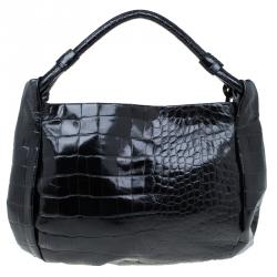 Pre Owned حقيبة فورلا زارينا جلد نقش تمساح أسود