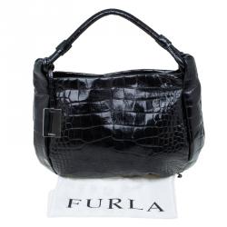 Pre Owned حقيبة فورلا زارينا جلد نقش تمساح أسود