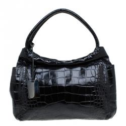 Pre Owned حقيبة فورلا جلد نقش تمساح أسود