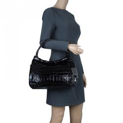 Pre Owned حقيبة فورلا جلد نقش تمساح أسود