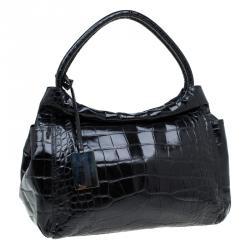 Pre Owned حقيبة فورلا جلد نقش تمساح أسود