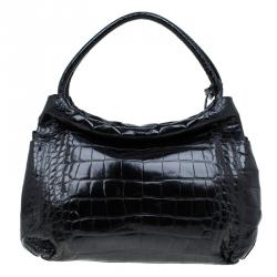 Pre Owned حقيبة فورلا جلد نقش تمساح أسود