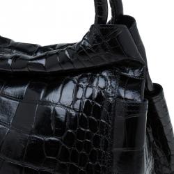 Pre Owned حقيبة فورلا جلد نقش تمساح أسود