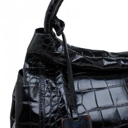 Pre Owned حقيبة فورلا جلد نقش تمساح أسود