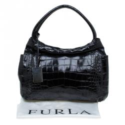 Pre Owned حقيبة فورلا جلد نقش تمساح أسود