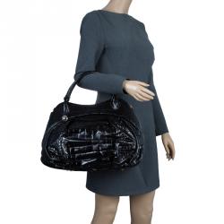 Pre Owned Furla Black Croc Embossed Leather Clara Satchel