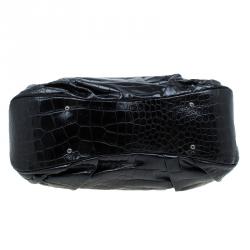 Pre Owned Furla Black Croc Embossed Leather Clara Satchel