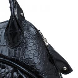 Pre Owned Furla Black Croc Embossed Leather Clara Satchel