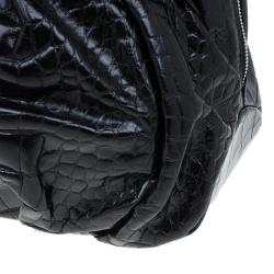 Pre Owned Furla Black Croc Embossed Leather Clara Satchel