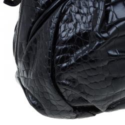 Pre Owned Furla Black Croc Embossed Leather Clara Satchel