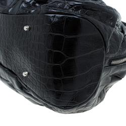 Pre Owned Furla Black Croc Embossed Leather Clara Satchel