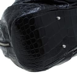 Pre Owned Furla Black Croc Embossed Leather Clara Satchel