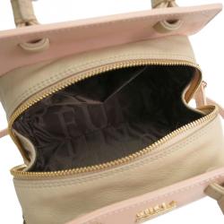 Pre Owned Furla Light Pink/Beige Coated Textured Leather Venus Satchel
