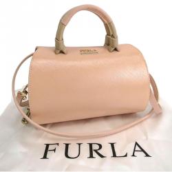 Pre Owned Furla Light Pink/Beige Coated Textured Leather Venus Satchel