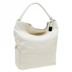 Pre Owned Furla Cream Ostrich Embossed Leather Laila Snap Hobo