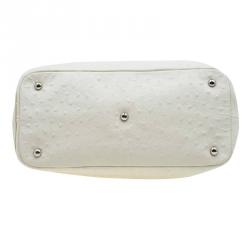 Pre Owned Furla Cream Ostrich Embossed Leather Laila Snap Hobo