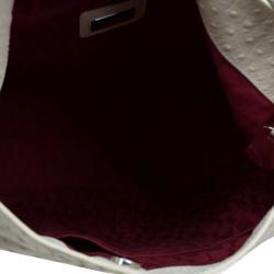 Pre Owned Furla Cream Ostrich Embossed Leather Laila Snap Hobo