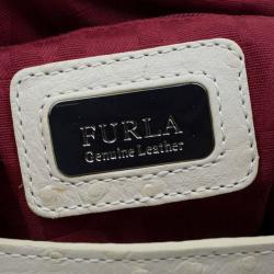 Pre Owned Furla Cream Ostrich Embossed Leather Laila Snap Hobo