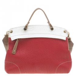 Pre Owned Furla Multicolor Pebbled and Croc Embossed Leather Small Piper Cartella Top Handle Bag