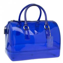 Pre Owned Furla Blue Gloss PVC Candy Satchel Bag