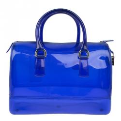 Pre Owned Furla Blue Gloss PVC Candy Satchel Bag