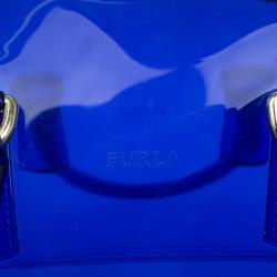 Pre Owned Furla Blue Gloss PVC Candy Satchel Bag