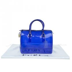 Pre Owned Furla Blue Gloss PVC Candy Satchel Bag