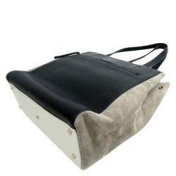 Pre Owned Furla Black/White Leather and Suede Twist Tote