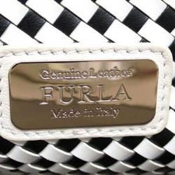 Pre Owned Furla Black/White Leather and Suede Twist Tote