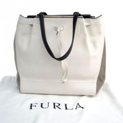 Pre Owned Furla Black/White Leather and Suede Twist Tote