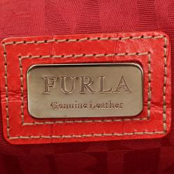 Pre Owned حقيبة كتف فورلا جلد نقش تمساح حمراء