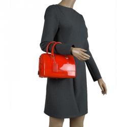 Pre Owned Furla Red Orange Glossy Rubber Mini Candy Satchel