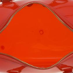 Pre Owned Furla Red Orange Glossy Rubber Mini Candy Satchel