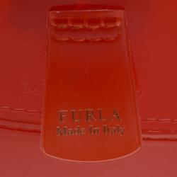 Pre Owned Furla Red Orange Glossy Rubber Mini Candy Satchel